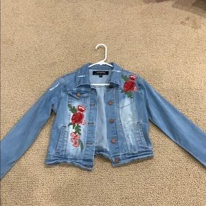 Denim Jacket with Flower Embroidery